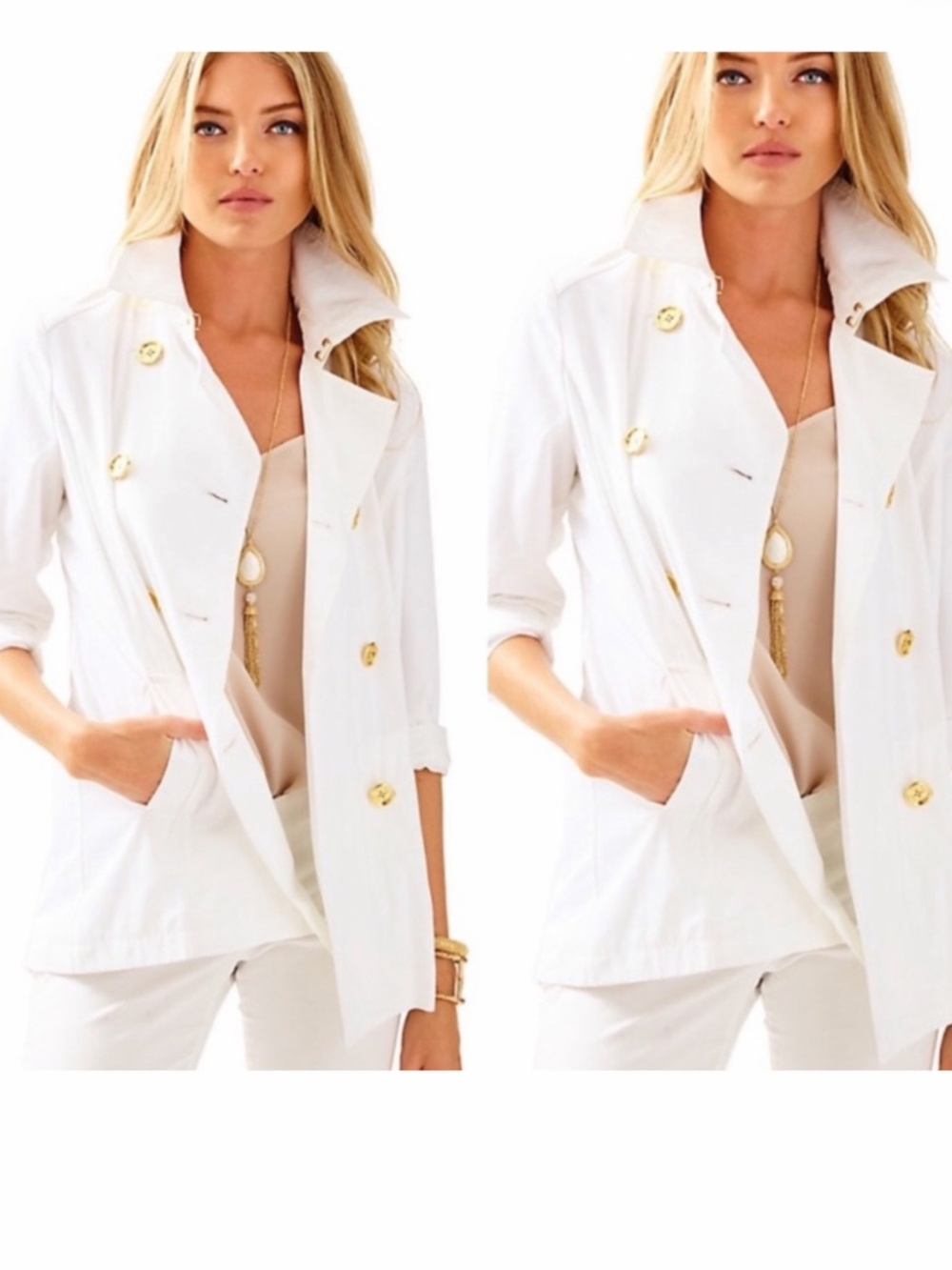 Lilly Pulitzer White Double Breasted Rain Jacket Size Small